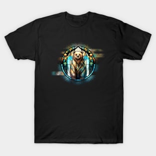 Stained Glass Bear Glitch Art T-Shirt